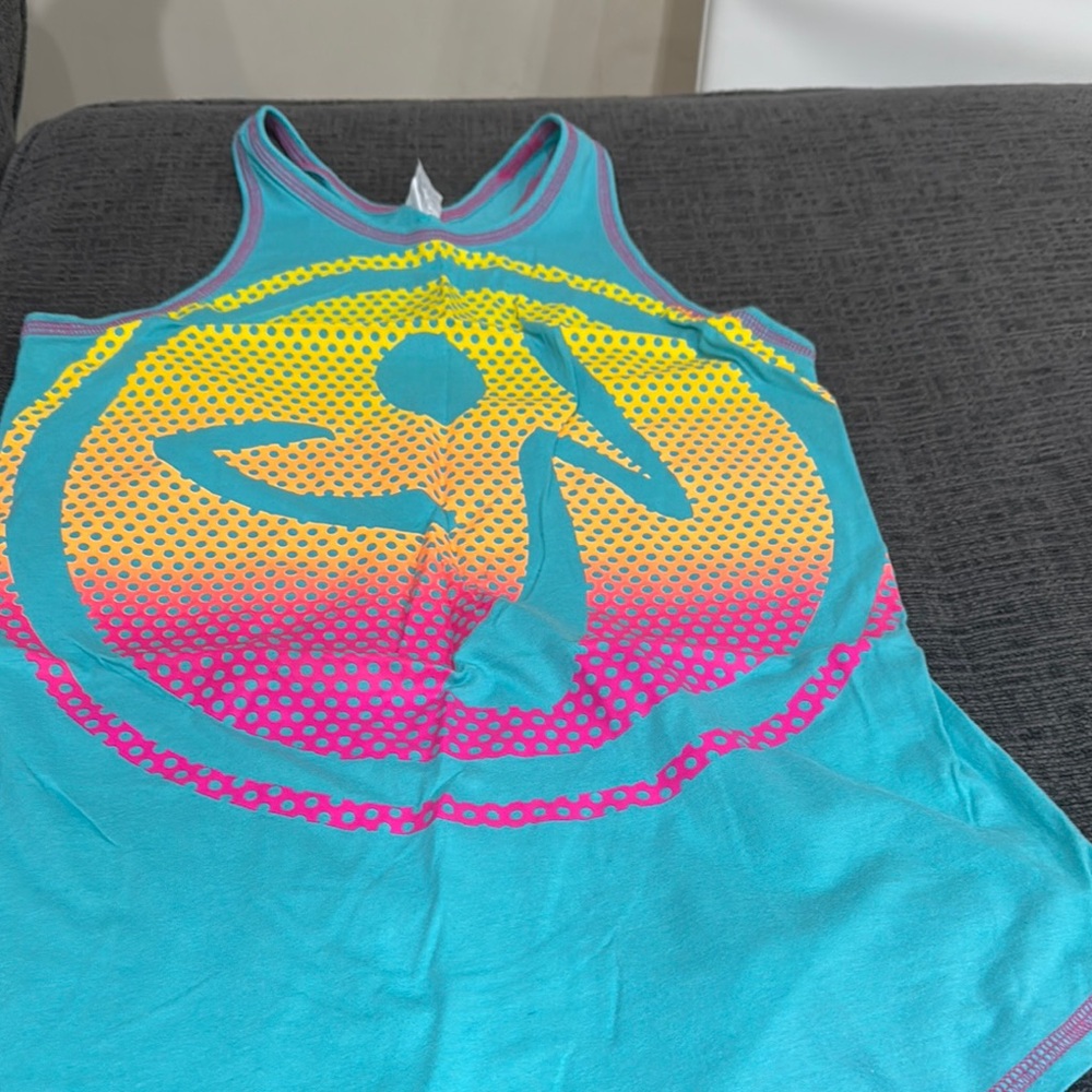 Zumba Fitness Teal and Yellow Tank Top